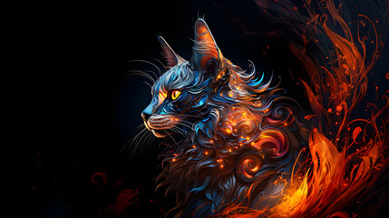 neon light design face of cat