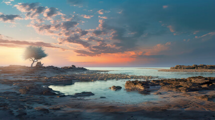 Obraz premium Image of a majestic tree standing tall on a rocky shore