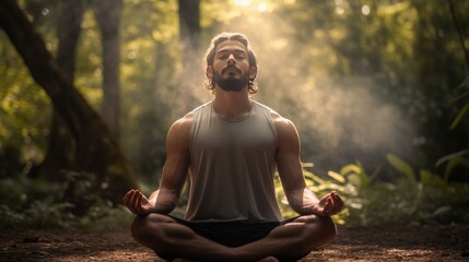 Man doing yoga in nature