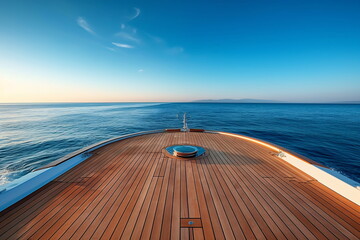 A beautiful shot from the deck of the yacht under a blue sky and sun at day time