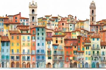 Illustration of a Siena city landscape with buildings. Illustration for your design. - obrazy, fototapety, plakaty