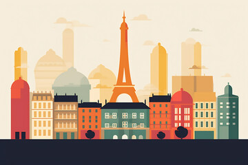 Paris urban landscape with cityscape silhouette. Pattern with houses. Illustration