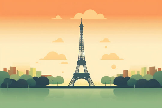 Paris urban landscape with cityscape silhouette. Pattern with houses. Illustration