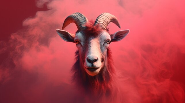 Red smokey background goat standing beautiful picture Ai generated art