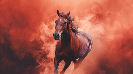 Red smokey background horse running beautiful picture Ai generated art