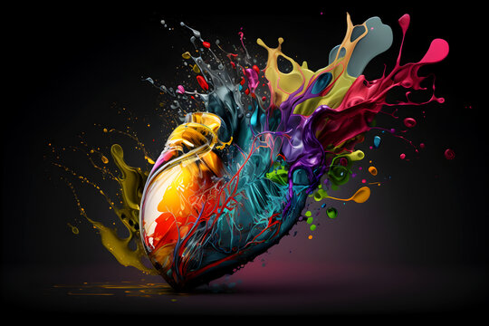 The picture with an anatomical heart with a splash, color art