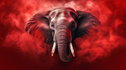 Red Smokey background lone elephant standing beautiful picture Ai generated art