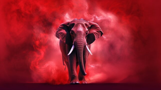 Red Smokey background lone elephant standing beautiful picture Ai generated art
