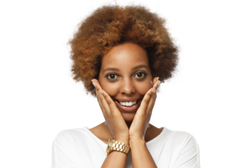 Portrait of cute smiling young african american woman wearing white t-shirt