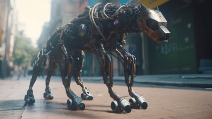 Robot hyena mocha beast animal illustration picture AI generated art