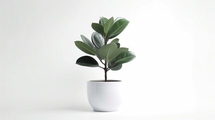 Rubber tree white pot style white background Ai generated art