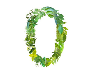 The shape of the number 0 is made of various kinds of leaves isolated on transparent background. suitable for birthday, anniversary and memorial day templates