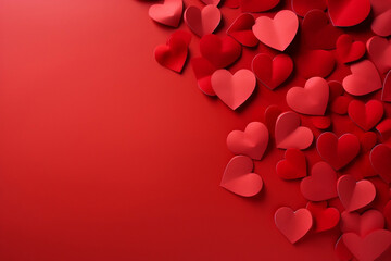 Love is in the Air, Vibrant Red Monochrome Background with Paper Hearts for a Family-Oriented Valentine's Day,