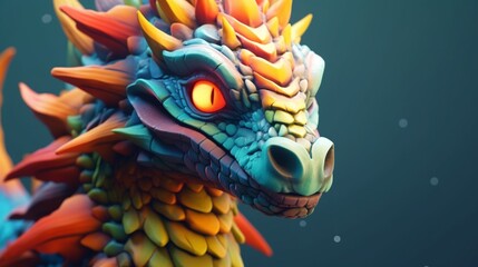 illustration of The head of a little dragon Positive.Generative AI - obrazy, fototapety, plakaty