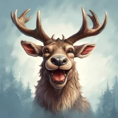 Poster head of a reindeer smiling on camera © MaverickMedia