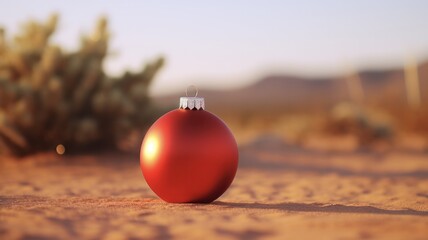 Arizona Christmas: Vibrant Red Ornament Amidst Desert Landscape