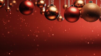 Fototapeta na wymiar Artistic Christmas: Festive Red Background with Framed Christmas Balls