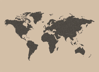 World map vector with Intaglio print texture
