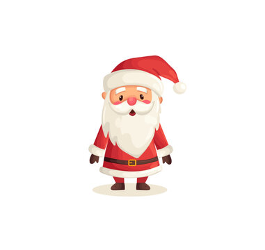 Funny cute Santa Claus character isolated on white background. Christmas holiday vector illustration in flat cartoon style