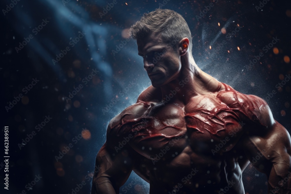 Poster A man with a muscular body is posing for a picture. This versatile image can be used in various contexts