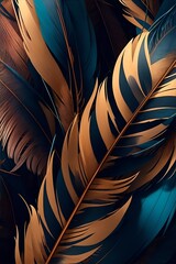Background from colored fantastic bird feathers. Background for design projects. Generative AI.