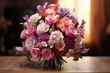A bouquet of flowers sitting on a table. This image can be used to add a touch of nature and beauty to any setting