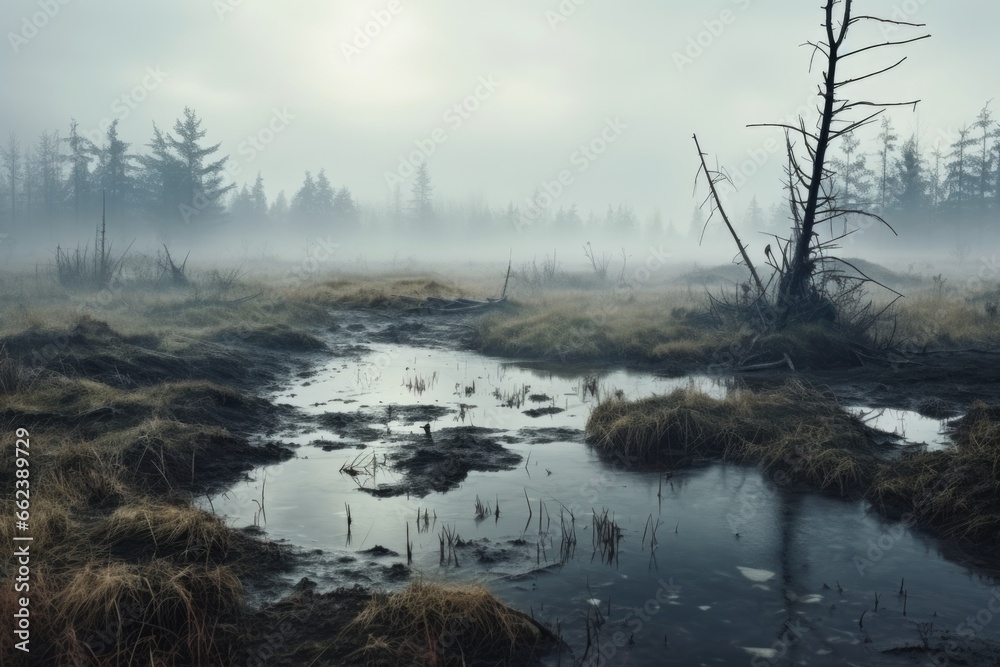 Poster a picture of a small stream flowing through a field covered in lush green grass. this image can be u