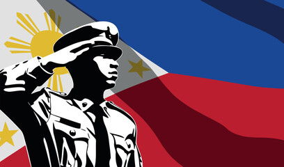 Silhouette of soldier with Philippines flag on background