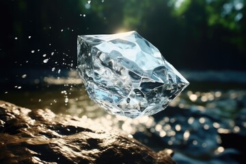A piece of ice floating on top of a rock. Can be used to depict the concept of resilience and adaptability. Suitable for nature, climate change, or environmental themes