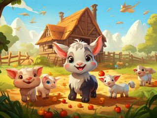 Obraz na płótnie Canvas Chibi cute farm animals