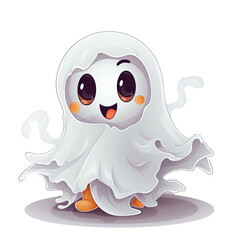 Fototapeta premium cute halloween ghost cartoon clipart logo isolated on transparent background