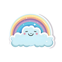Cartoon Style Rainbow and Cloud No Background Perfect for Print on Demand Merchandise