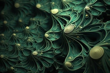 dark green abstract background Organic fractal structures hole round macro geometry illustration, ornament