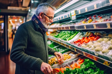 A man browsing vegetables in a grocery store - obrazy, fototapety, plakaty