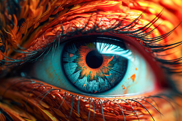 Close-up of beautiful woman's eye with drops. Macro shot