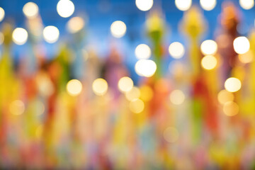Abstract background with bokeh of lantern lights at night. Popular lantern festival during Loy Krathong in northern Thailand.