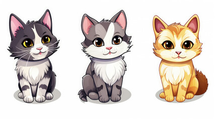 Fototapeta premium Cat portrait stickers with a selection of adorable cat breeds on a clean background.