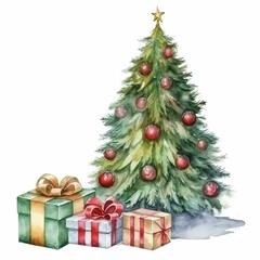 Obraz na płótnie Canvas christmas tree with presents on an isolated white background