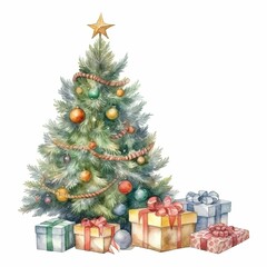 Obraz na płótnie Canvas christmas tree with presents on an isolated white background