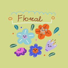 Simple card with flowers, childish design