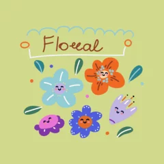Fotobehang Simple card with flowers, childish design © cbgv