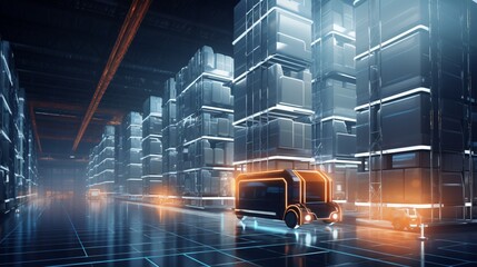 Obraz premium Enticing Image, Automated Warehouse, Efficient Goods Movement, Autonomy, Automation, Warehouse Technology, Advanced Automation, Efficient Operations, Autonomously Moving Goods, Innovation Showcase, Wa