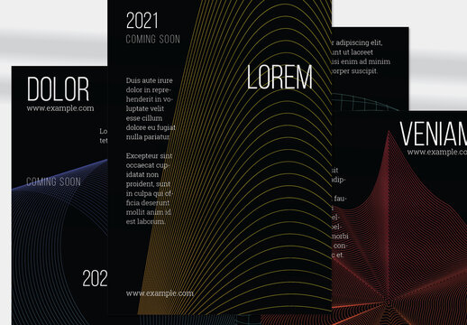 Flyer Layout with Geometric Wireframe Shapes on Black