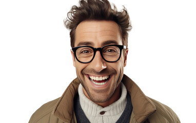 Influencer Man Realistic Closeup of a Happiness on a Clear Surface or PNG Transparent Background.
