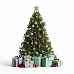 decorated christmas tree on an isolated white background