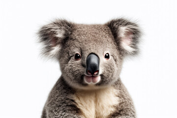 Close-up of a cute koala bear isolated on white background