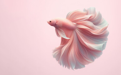 Pink Betta swims beautifully against a pastel pink background. AI Generative.