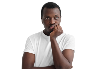 African american man pressing fist to chin, feeling boring, tired or exhausted