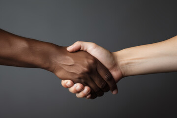 Black and caucasian hands holding each other in tolerance and anti racism concept. Generative AI - obrazy, fototapety, plakaty