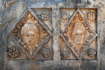 Bas-relief in the Myra ancient city. Turkey. Antalya Province.